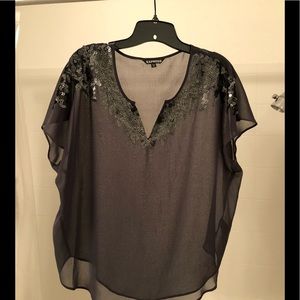 Express grey sequin sheer top